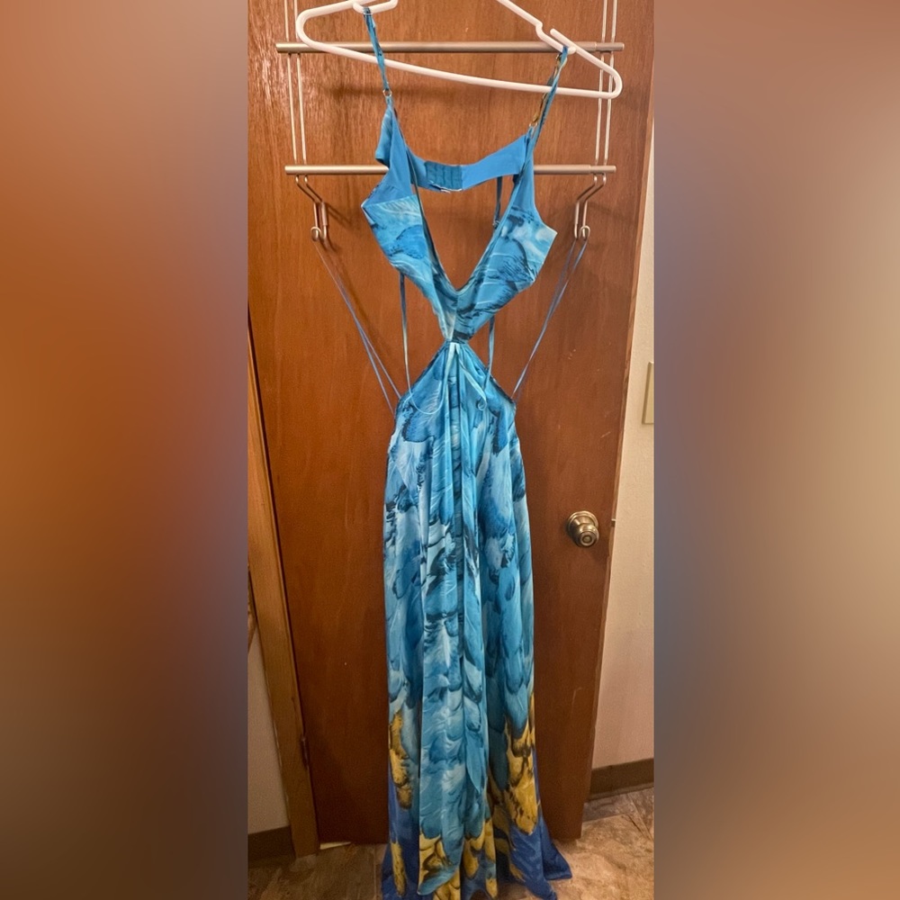 Blue and yellow cut out maxi dress